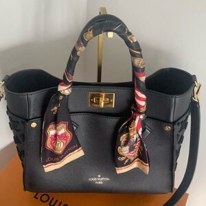Louis Vuitton On My Side Mm Monogram Noir Handbag with Patterned Scarf